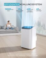 EUHOMY Mobile Klimaanlage 12000 BTU Abluftschlauch Kühlen Entfeuchten Timer Fernbedienung – Bild 2