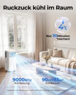 Premium Mobile Klimaanlage 9000 BTU Abluftschlauch leise Kühlen Entfeuchten Timer Fernbedienung – Bild 3