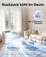 Premium Mobile Klimaanlage 12000 BTU Abluftschlauch leise Kühlen Entfeuchten Timer Fernbedienung – Bild 3